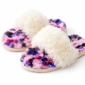 UGG Fluff Yeah Slide Slippers Kids Size 2 Pink Purple Tie Dye Shearling